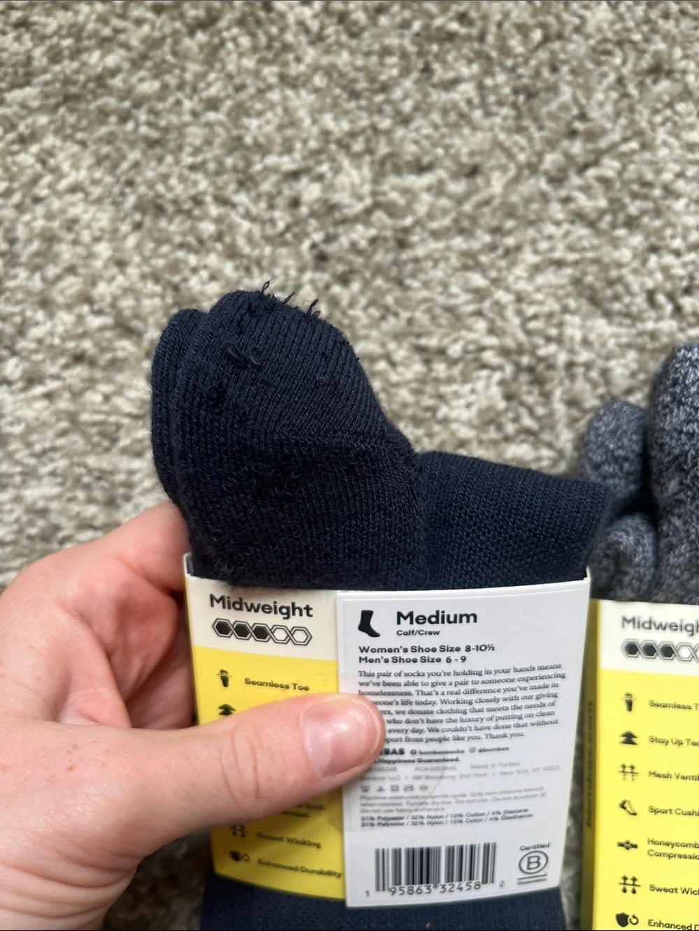 Bombas Men's Athletic Crew Socks in Black and Heather Gray (3-Pack) - Medium